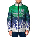 Personalized New Zealand Warriors Padded Jacket Y2K Grunge Aesthetic With Cyber Flames and Starburst Graphics