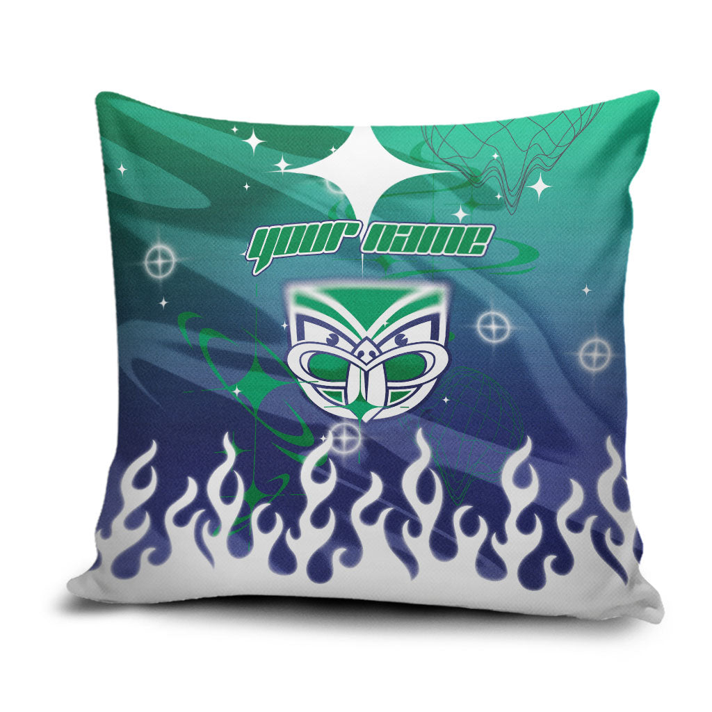 Personalized New Zealand Warriors Pillow Cover Y2K Grunge Aesthetic With Cyber Flames and Starburst Graphics