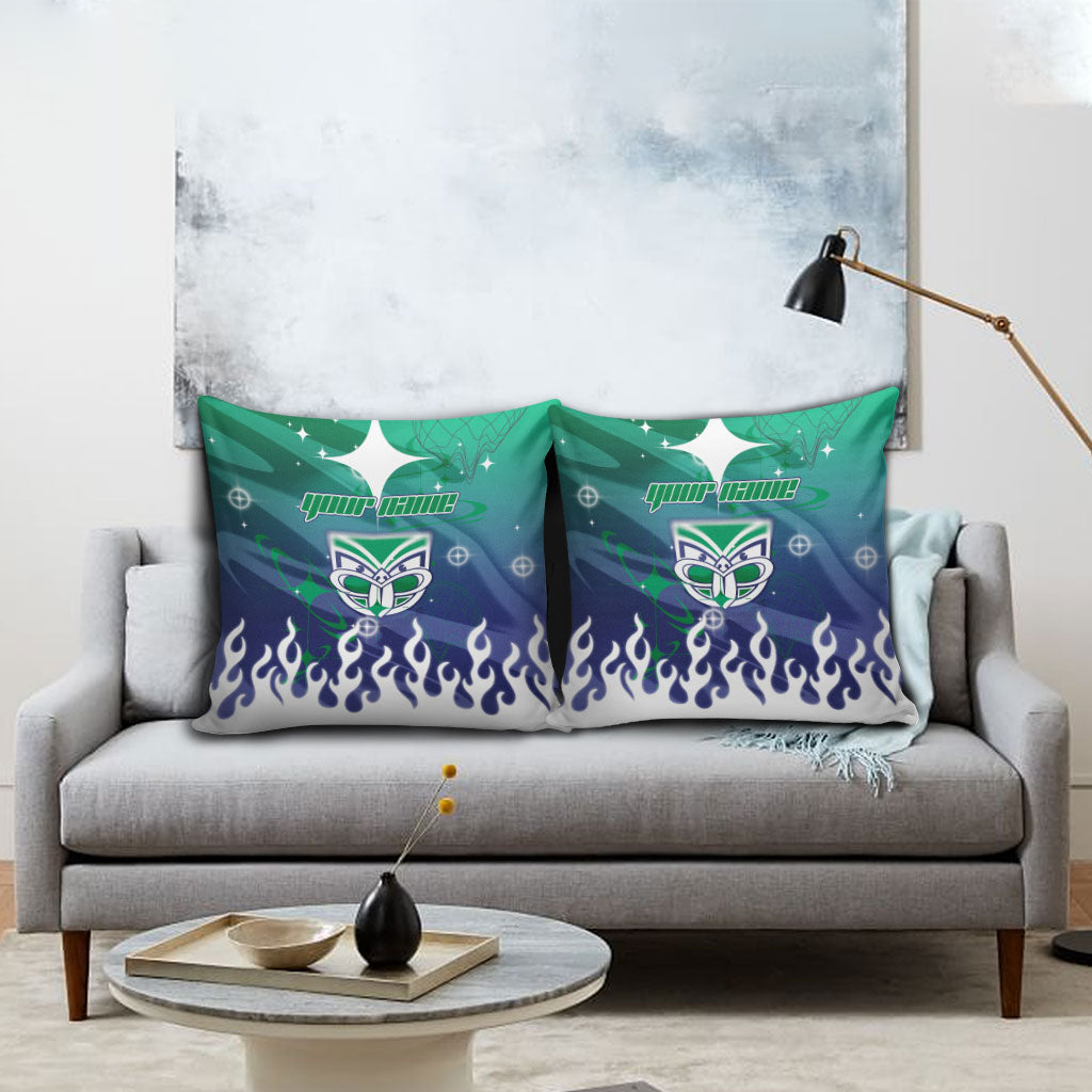 Personalized New Zealand Warriors Pillow Cover Y2K Grunge Aesthetic With Cyber Flames and Starburst Graphics