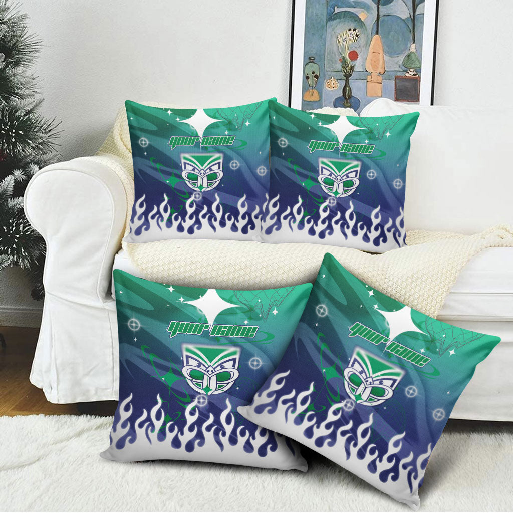 Personalized New Zealand Warriors Pillow Cover Y2K Grunge Aesthetic With Cyber Flames and Starburst Graphics