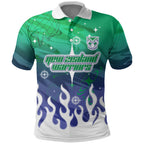 Personalized New Zealand Warriors Polo Shirt Y2K Grunge Aesthetic With Cyber Flames and Starburst Graphics