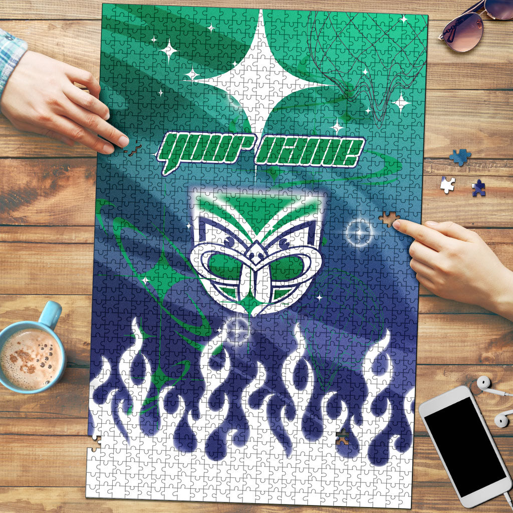 Personalized New Zealand Warriors Puzzle Y2K Grunge Aesthetic With Cyber Flames and Starburst Graphics
