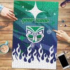 Personalized New Zealand Warriors Puzzle Y2K Grunge Aesthetic With Cyber Flames and Starburst Graphics
