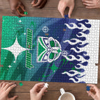 Personalized New Zealand Warriors Puzzle Y2K Grunge Aesthetic With Cyber Flames and Starburst Graphics