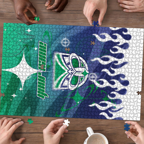 Personalized New Zealand Warriors Puzzle Y2K Grunge Aesthetic With Cyber Flames and Starburst Graphics