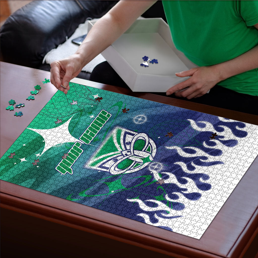 Personalized New Zealand Warriors Puzzle Y2K Grunge Aesthetic With Cyber Flames and Starburst Graphics