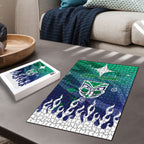 Personalized New Zealand Warriors Puzzle Y2K Grunge Aesthetic With Cyber Flames and Starburst Graphics