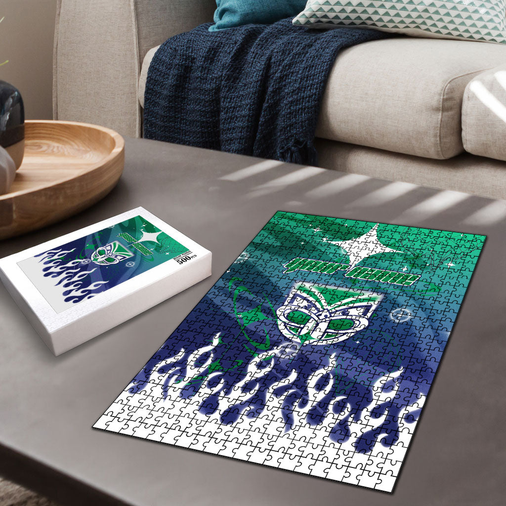 Personalized New Zealand Warriors Puzzle Y2K Grunge Aesthetic With Cyber Flames and Starburst Graphics