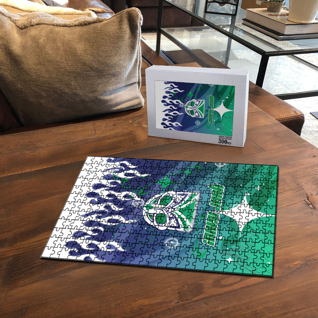 Personalized New Zealand Warriors Puzzle Y2K Grunge Aesthetic With Cyber Flames and Starburst Graphics