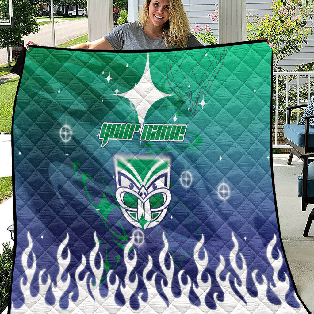 Personalized New Zealand Warriors Quilt Y2K Grunge Aesthetic With Cyber Flames and Starburst Graphics