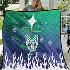 Personalized New Zealand Warriors Quilt Y2K Grunge Aesthetic With Cyber Flames and Starburst Graphics