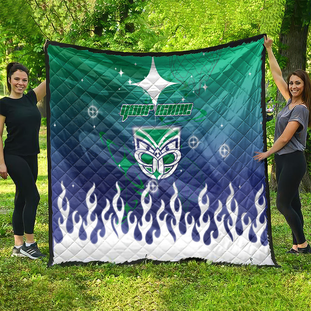 Personalized New Zealand Warriors Quilt Y2K Grunge Aesthetic With Cyber Flames and Starburst Graphics