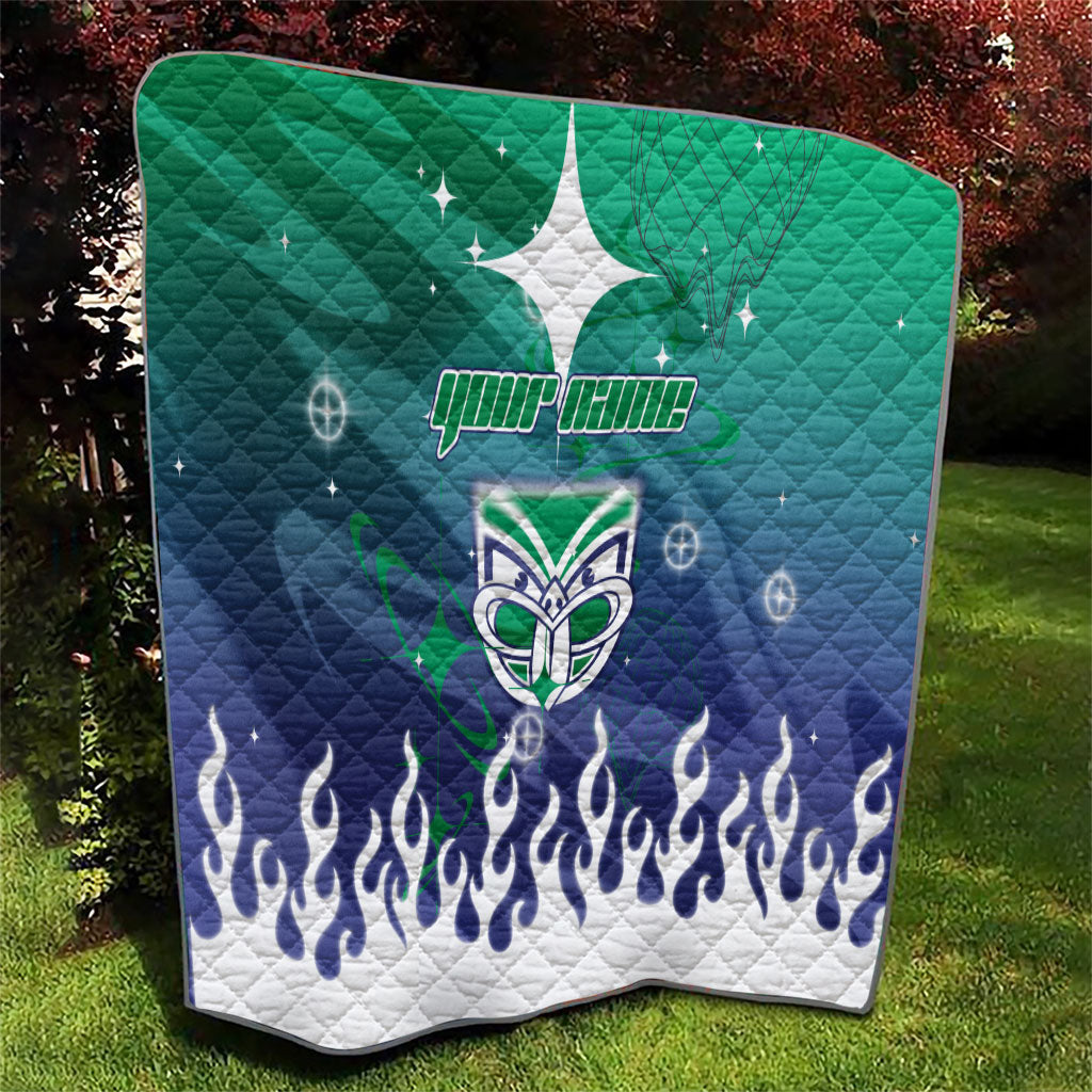 Personalized New Zealand Warriors Quilt Y2K Grunge Aesthetic With Cyber Flames and Starburst Graphics