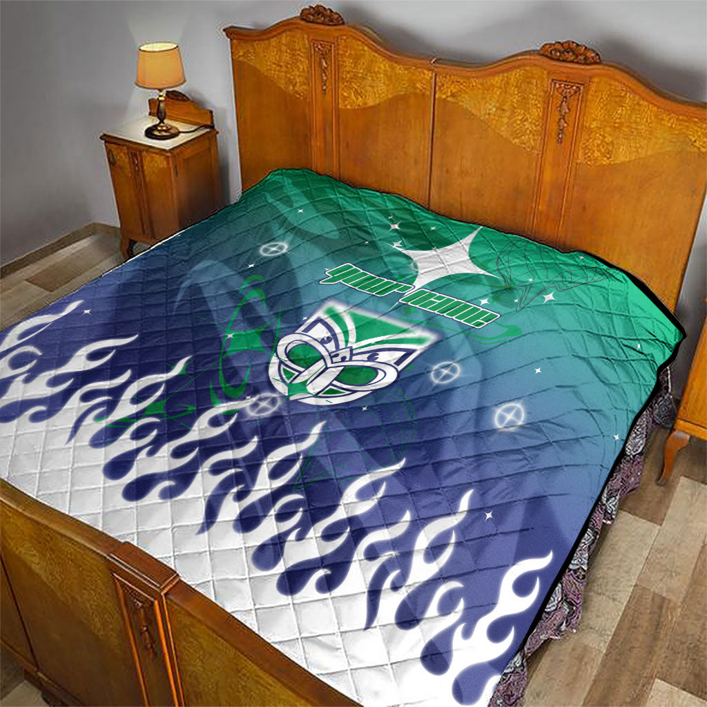 Personalized New Zealand Warriors Quilt Y2K Grunge Aesthetic With Cyber Flames and Starburst Graphics