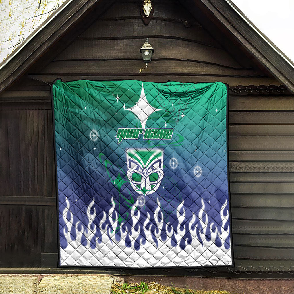 Personalized New Zealand Warriors Quilt Y2K Grunge Aesthetic With Cyber Flames and Starburst Graphics