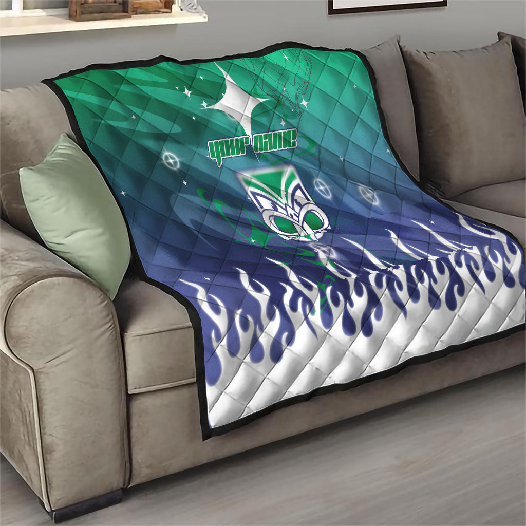 Personalized New Zealand Warriors Quilt Y2K Grunge Aesthetic With Cyber Flames and Starburst Graphics