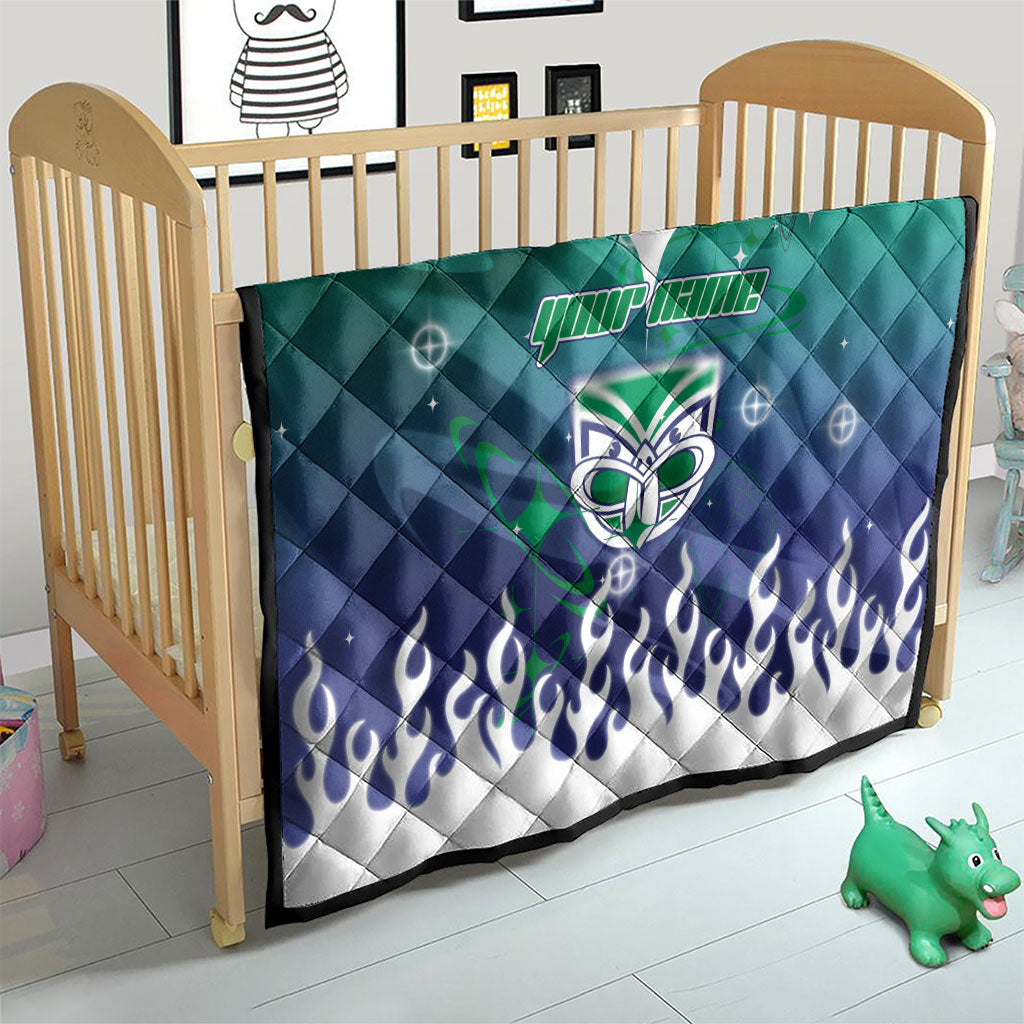 Personalized New Zealand Warriors Quilt Y2K Grunge Aesthetic With Cyber Flames and Starburst Graphics