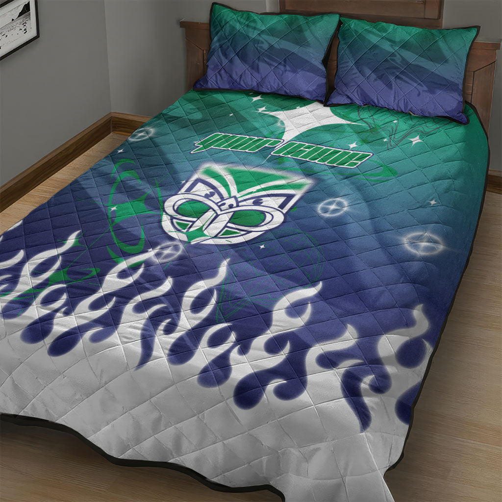 Personalized New Zealand Warriors Quilt Bed Set Y2K Grunge Aesthetic With Cyber Flames and Starburst Graphics