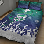 Personalized New Zealand Warriors Quilt Bed Set Y2K Grunge Aesthetic With Cyber Flames and Starburst Graphics