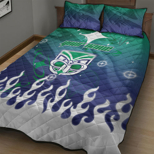Personalized New Zealand Warriors Quilt Bed Set Y2K Grunge Aesthetic With Cyber Flames and Starburst Graphics