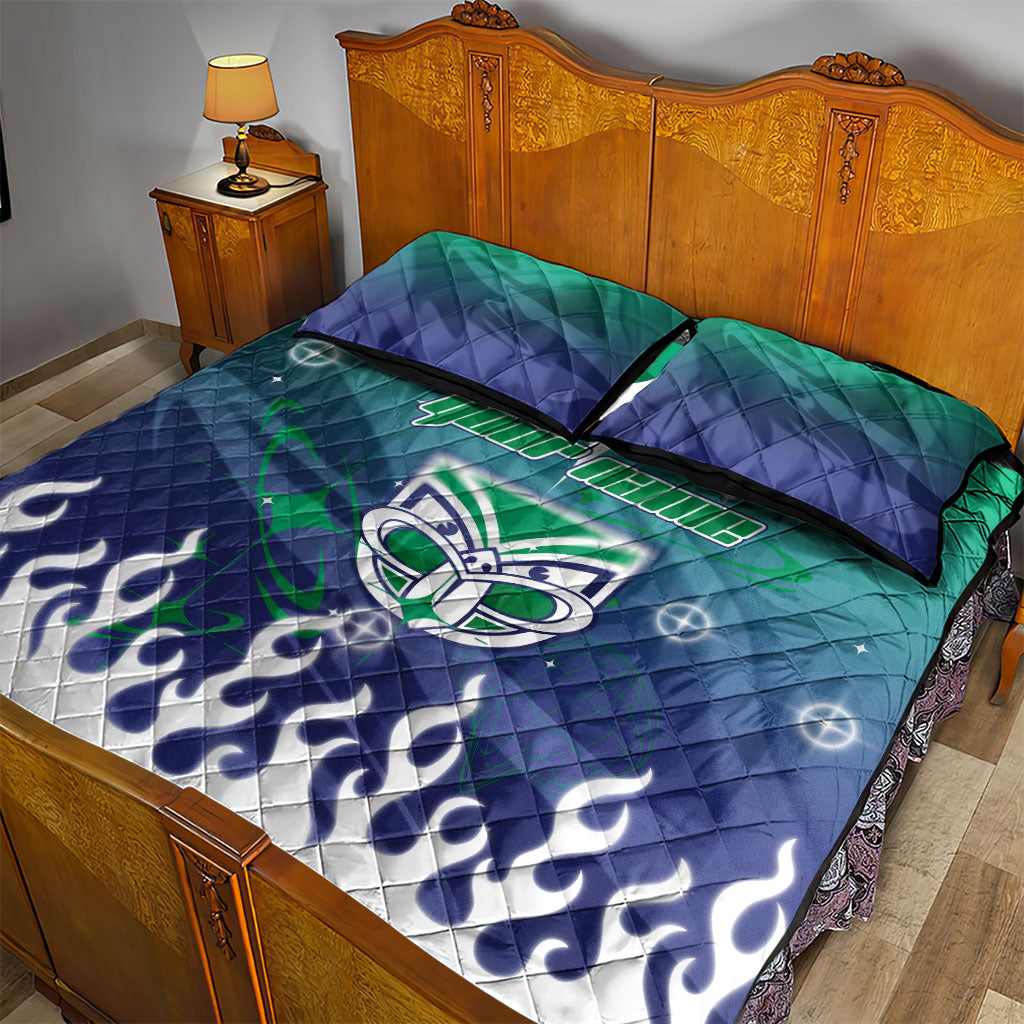 Personalized New Zealand Warriors Quilt Bed Set Y2K Grunge Aesthetic With Cyber Flames and Starburst Graphics