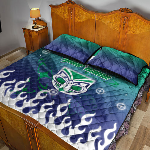 Personalized New Zealand Warriors Quilt Bed Set Y2K Grunge Aesthetic With Cyber Flames and Starburst Graphics