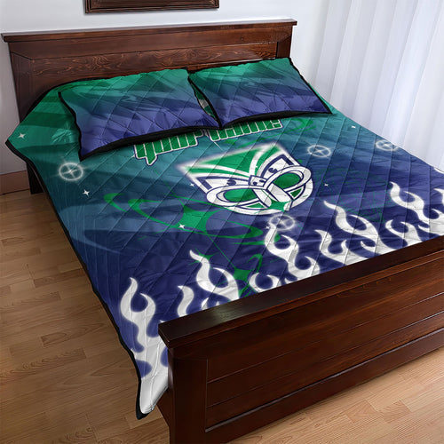 Personalized New Zealand Warriors Quilt Bed Set Y2K Grunge Aesthetic With Cyber Flames and Starburst Graphics