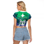 Personalized New Zealand Warriors Raglan Cropped T Shirt Y2K Grunge Aesthetic With Cyber Flames and Starburst Graphics