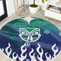 Personalized New Zealand Warriors Round Carpet Y2K Grunge Aesthetic With Cyber Flames and Starburst Graphics