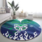 Personalized New Zealand Warriors Round Carpet Y2K Grunge Aesthetic With Cyber Flames and Starburst Graphics