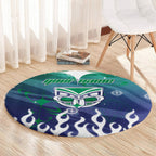 Personalized New Zealand Warriors Round Carpet Y2K Grunge Aesthetic With Cyber Flames and Starburst Graphics