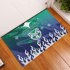 Personalized New Zealand Warriors Rubber Doormat Y2K Grunge Aesthetic With Cyber Flames and Starburst Graphics