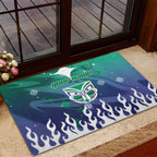 Personalized New Zealand Warriors Rubber Doormat Y2K Grunge Aesthetic With Cyber Flames and Starburst Graphics