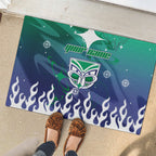 Personalized New Zealand Warriors Rubber Doormat Y2K Grunge Aesthetic With Cyber Flames and Starburst Graphics