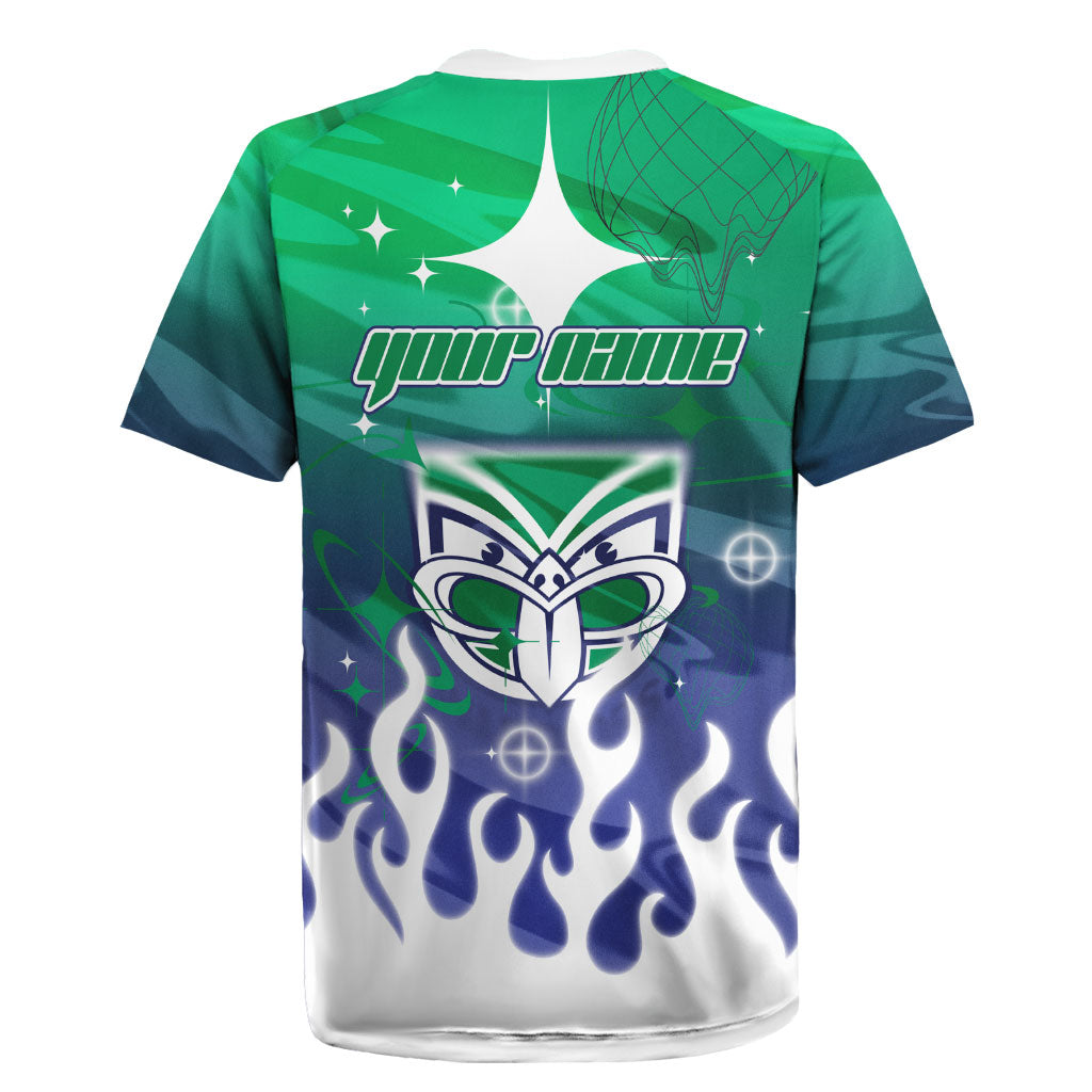Personalized New Zealand Warriors Rugby Jersey Y2K Grunge Aesthetic With Cyber Flames and Starburst Graphics