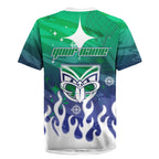 Personalized New Zealand Warriors Rugby Jersey Y2K Grunge Aesthetic With Cyber Flames and Starburst Graphics