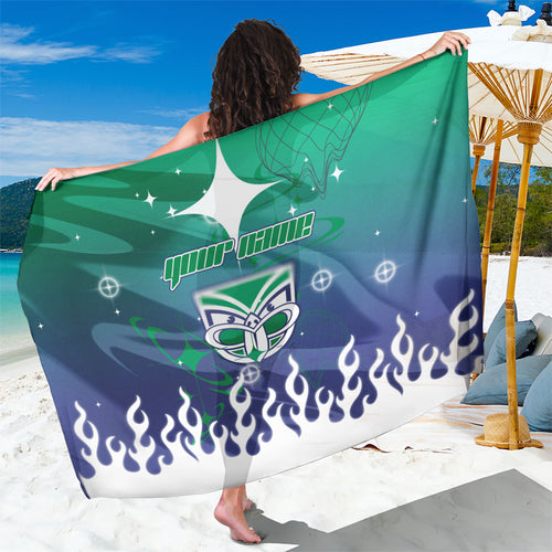 Personalized New Zealand Warriors Sarong Y2K Grunge Aesthetic With Cyber Flames and Starburst Graphics