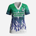 Personalized New Zealand Warriors Scrub Top Y2K Grunge Aesthetic With Cyber Flames and Starburst Graphics