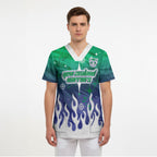 Personalized New Zealand Warriors Scrub Top Y2K Grunge Aesthetic With Cyber Flames and Starburst Graphics