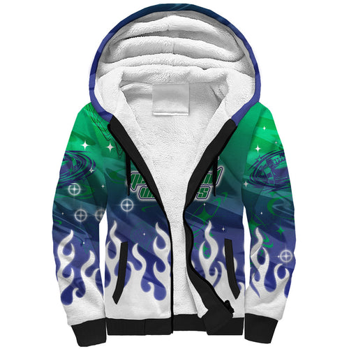 Personalized New Zealand Warriors Sherpa Hoodie Y2K Grunge Aesthetic With Cyber Flames and Starburst Graphics
