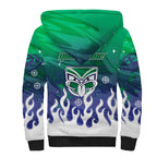 Personalized New Zealand Warriors Sherpa Hoodie Y2K Grunge Aesthetic With Cyber Flames and Starburst Graphics