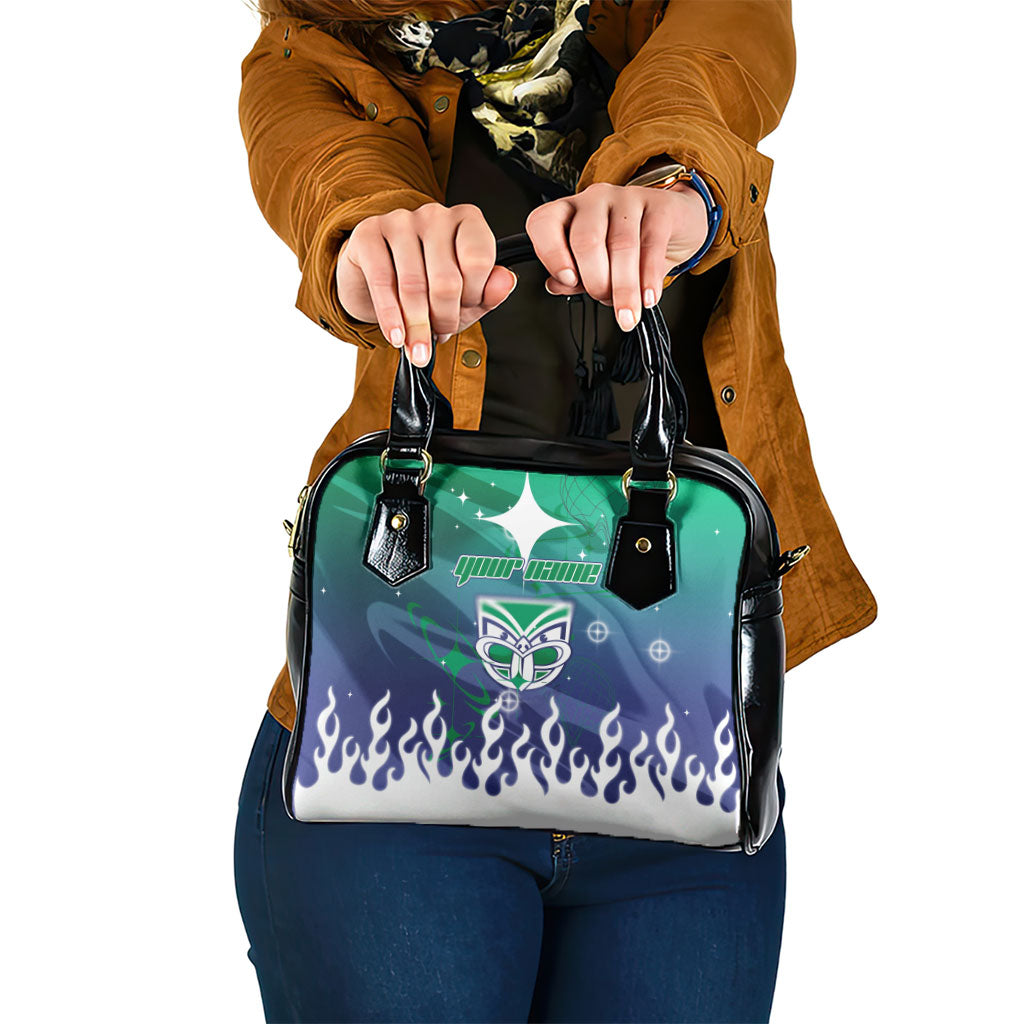 Personalized New Zealand Warriors Shoulder Handbag Y2K Grunge Aesthetic With Cyber Flames and Starburst Graphics