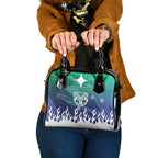 Personalized New Zealand Warriors Shoulder Handbag Y2K Grunge Aesthetic With Cyber Flames and Starburst Graphics