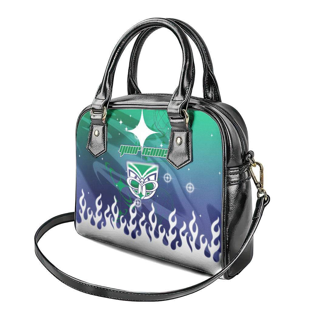 Personalized New Zealand Warriors Shoulder Handbag Y2K Grunge Aesthetic With Cyber Flames and Starburst Graphics