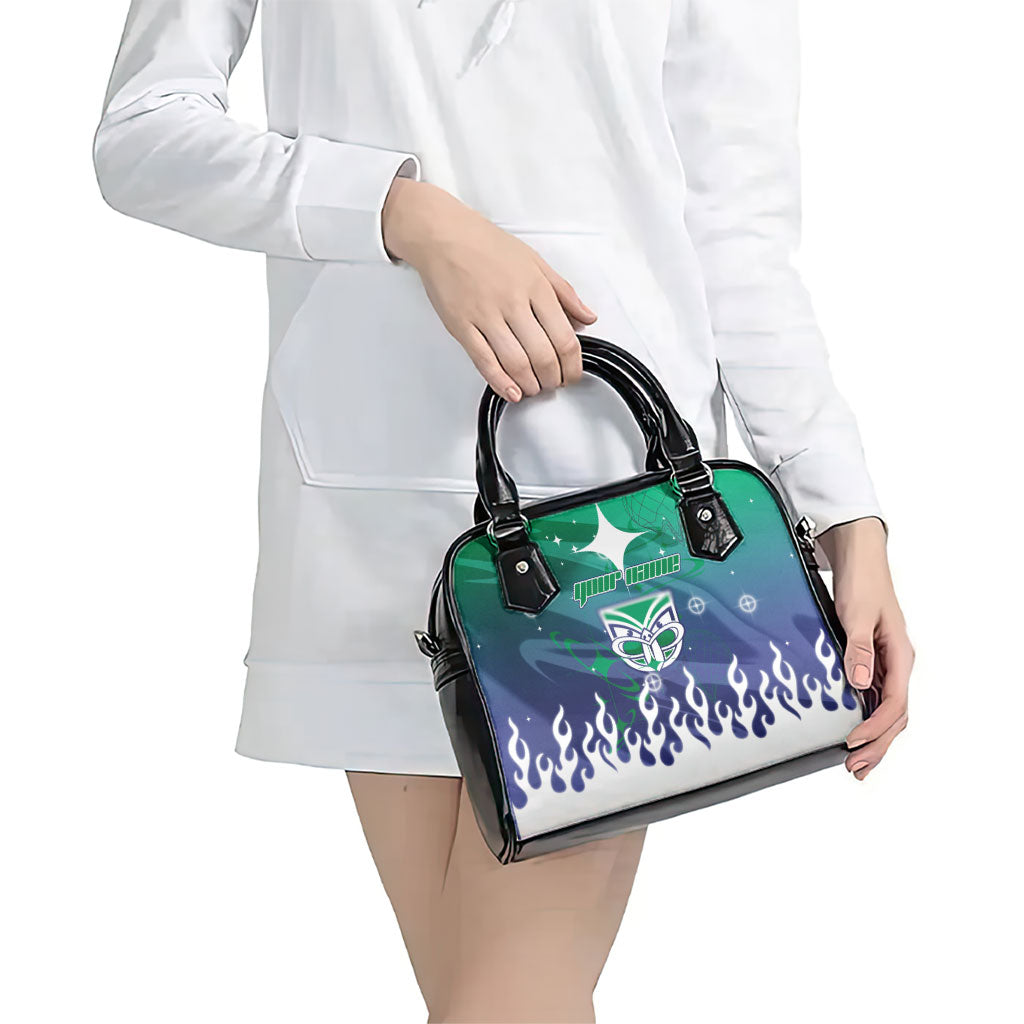 Personalized New Zealand Warriors Shoulder Handbag Y2K Grunge Aesthetic With Cyber Flames and Starburst Graphics