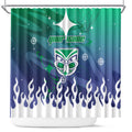 Personalized New Zealand Warriors Shower Curtain Y2K Grunge Aesthetic With Cyber Flames and Starburst Graphics