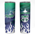 Personalized New Zealand Warriors Skinny Tumbler Y2K Grunge Aesthetic With Cyber Flames and Starburst Graphics