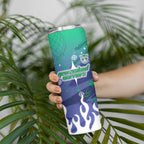 Personalized New Zealand Warriors Skinny Tumbler Y2K Grunge Aesthetic With Cyber Flames and Starburst Graphics