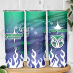 Personalized New Zealand Warriors Skinny Tumbler Y2K Grunge Aesthetic With Cyber Flames and Starburst Graphics