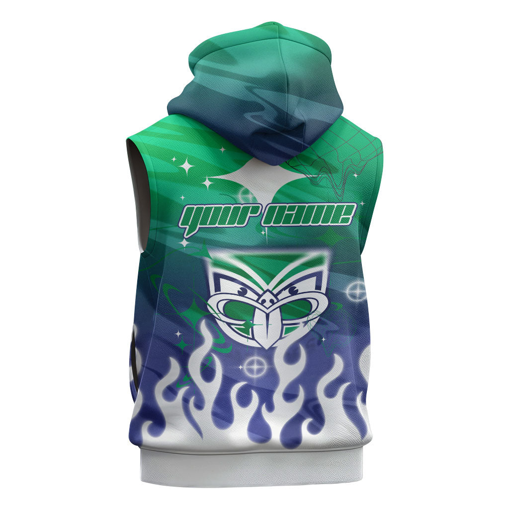 Personalized New Zealand Warriors Sleeveless Hoodie Y2K Grunge Aesthetic With Cyber Flames and Starburst Graphics